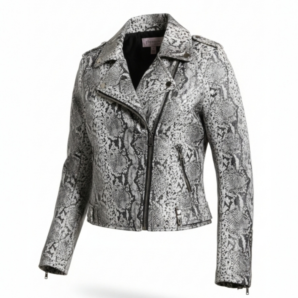 Philosophy Faux Leather Snakeskin Moto Jacket Cropped Edgy Layers Womens Medium